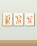 Lot 3 Posters Sans Cadre Amis de la Ferme – Cochonnet Veau Poulain – Décoration Chambre Bébé Aquarelle – Papier Mat
