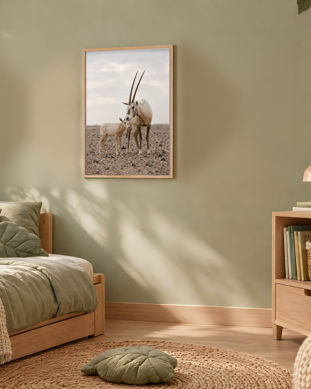 Poster Oryx d'Arabie et son Petit Sans Cadre - Affiche Nature - Papier Mat - Décoration Murale
