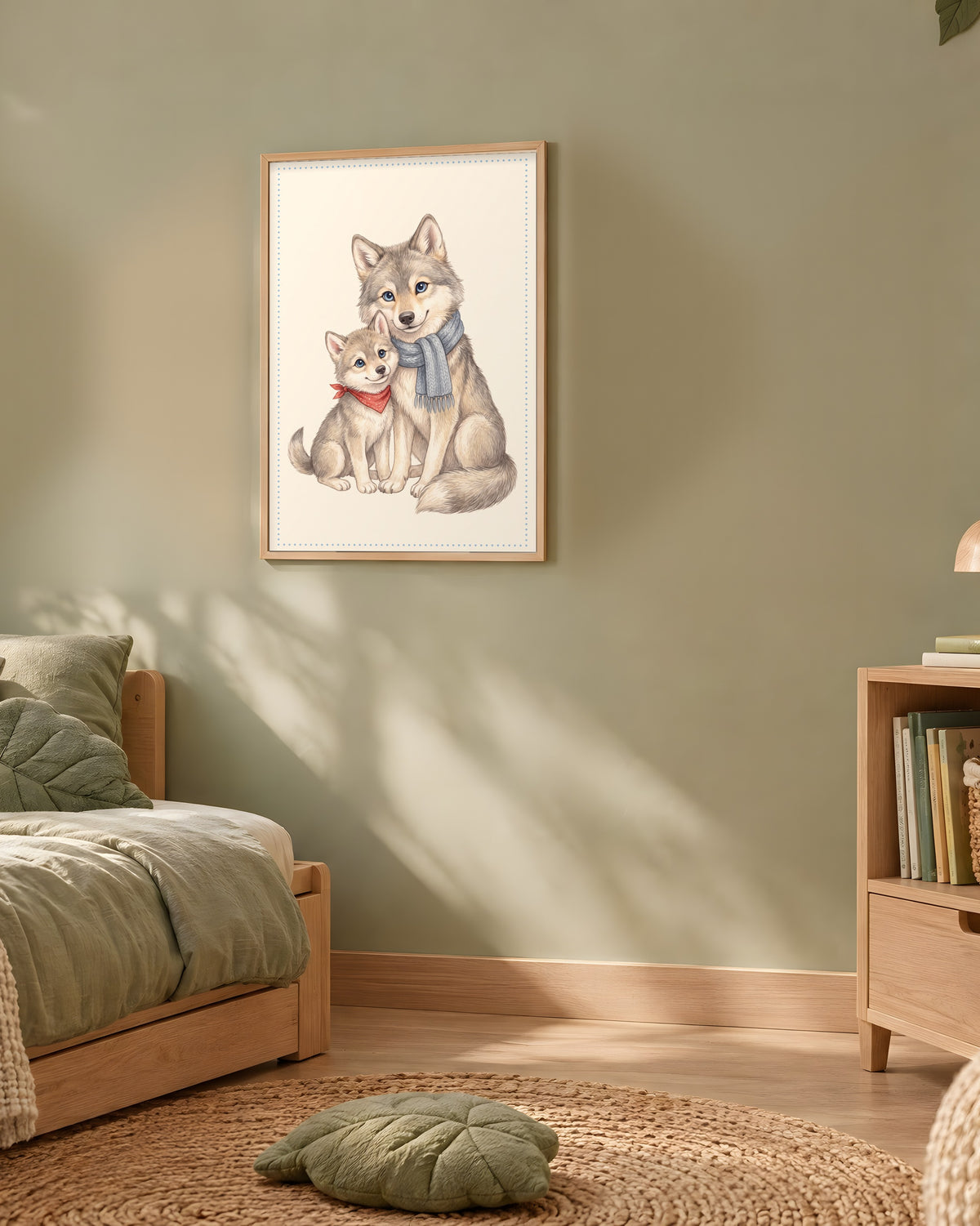 Poster Maman Louve et son Louveteau Sans Cadre – Décoration Chambre Bébé Animaux Aquarelle – Papier Mat