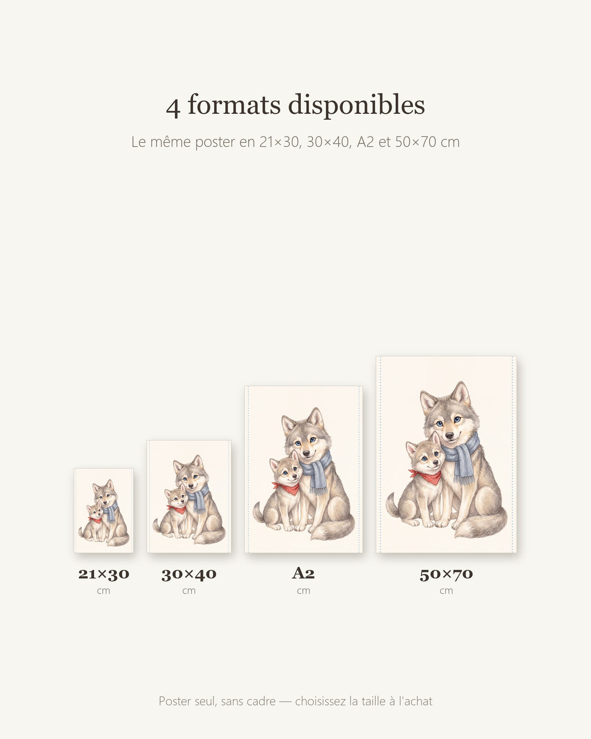 Poster Maman Louve et son Louveteau Sans Cadre – Décoration Chambre Bébé Animaux Aquarelle – Papier Mat