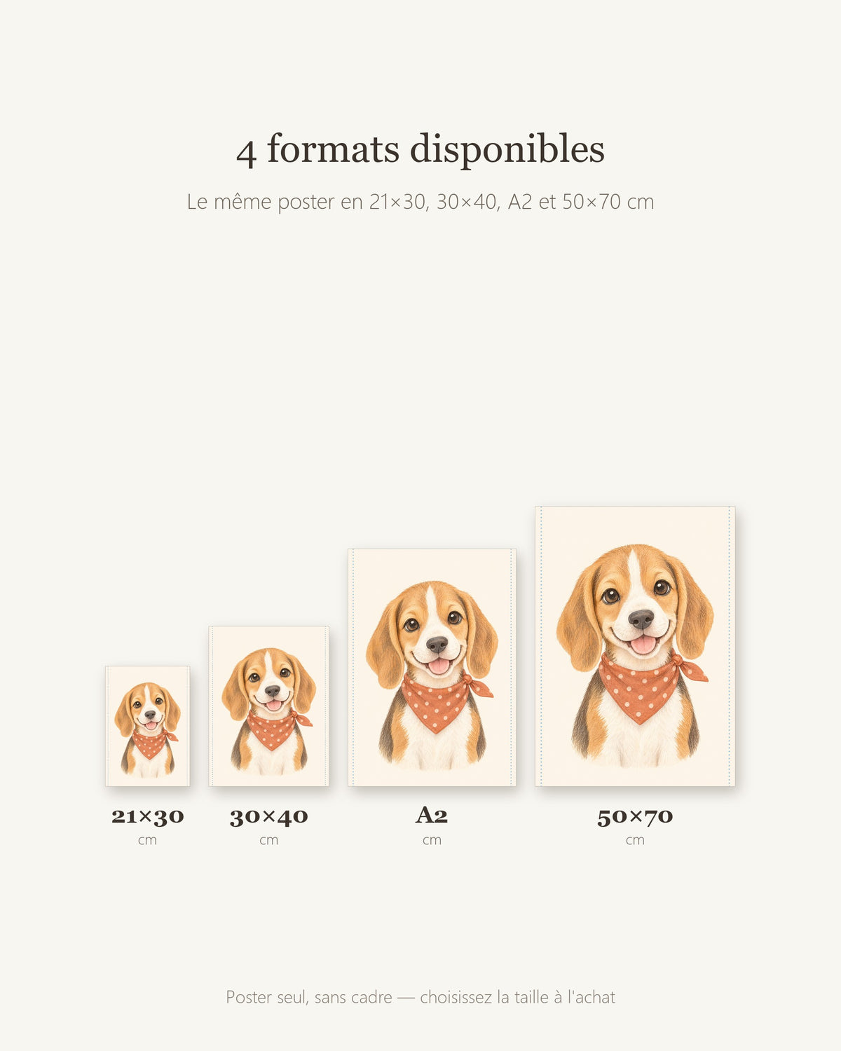 Poster Chiot Beagle Sans Cadre – Décoration Chambre Bébé Animaux Aquarelle – Papier Mat