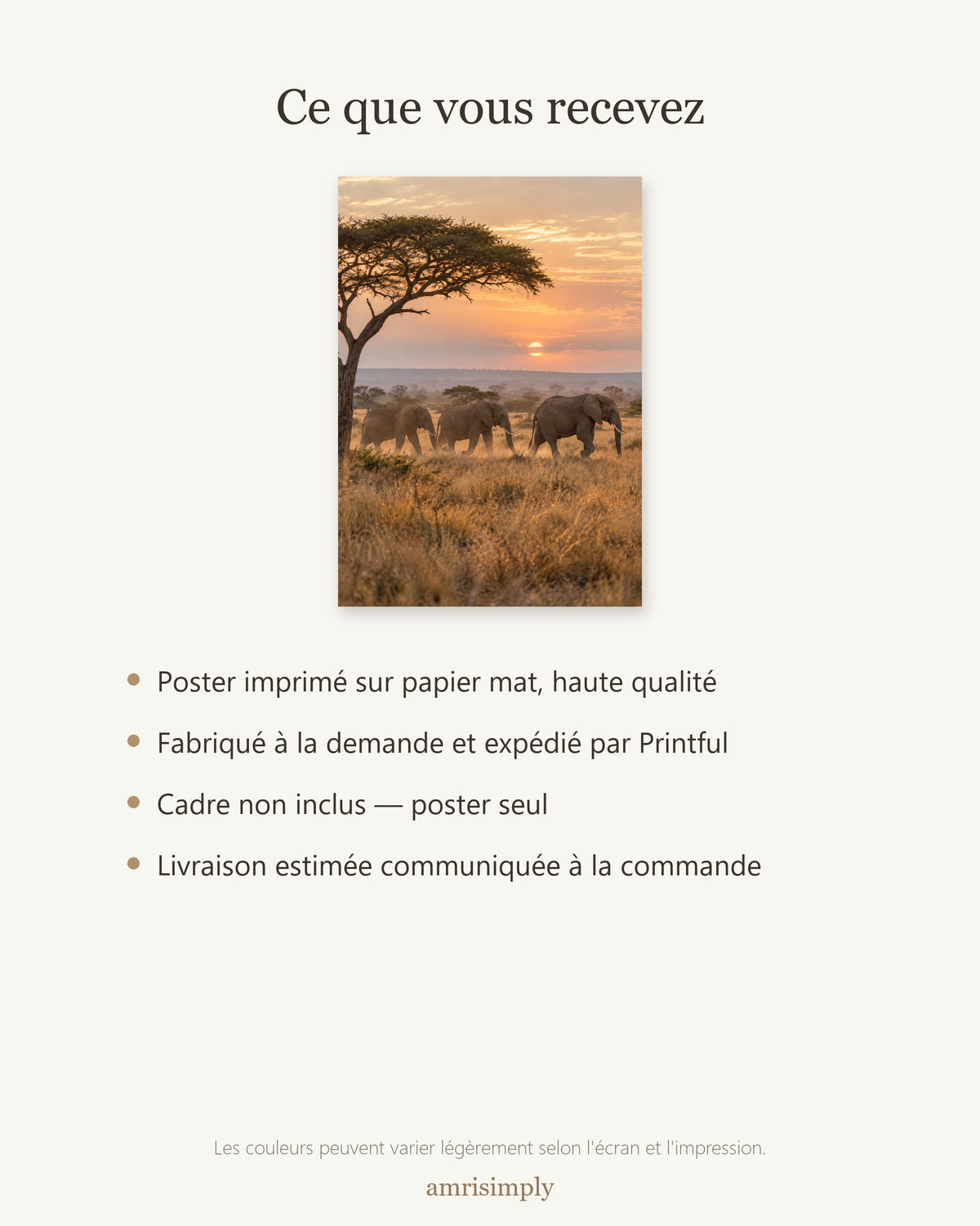 Poster Éléphants au Lever du Jour Sans Cadre - Affiche Nature - Papier Mat - Décoration Murale