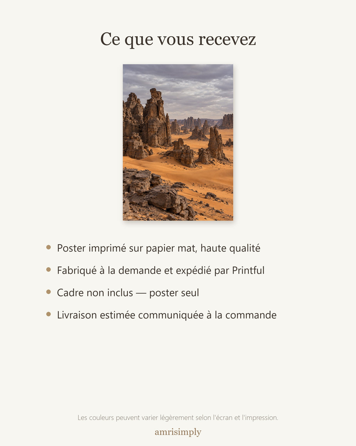 Poster Tassili n'Ajjer Algérie Sans Cadre - Affiche Nature - Papier Mat - Décoration Murale