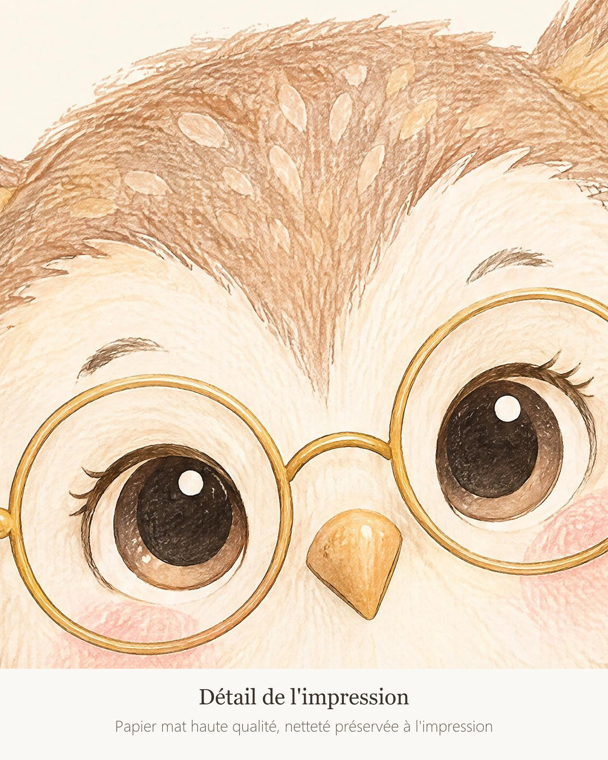 Poster Chouette à Lunettes Sans Cadre – Décoration Chambre Bébé Animaux Aquarelle – Papier Mat