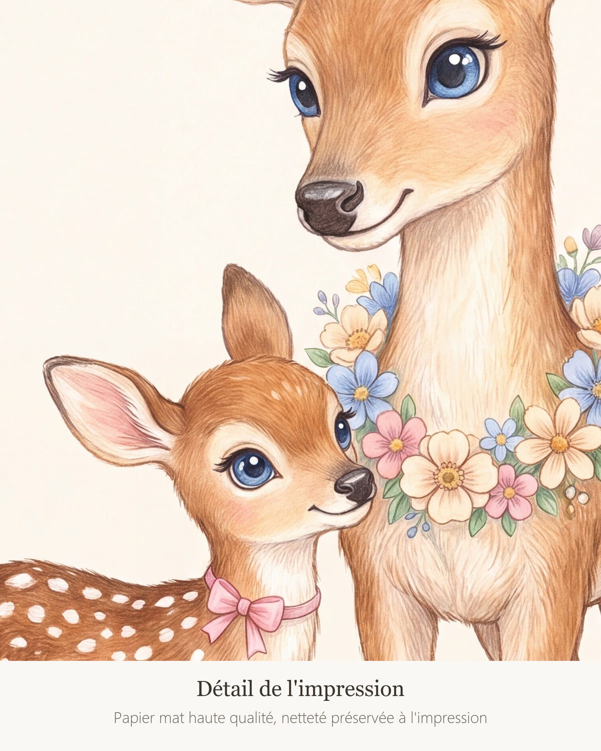 Poster Maman Biche et son Faon Sans Cadre – Décoration Chambre Bébé Animaux Aquarelle – Papier Mat