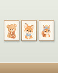 Lot 3 Posters Sans Cadre Copains de la Forêt – Ourson Renardeau Écureuil – Décoration Chambre Bébé Aquarelle – Papier Mat