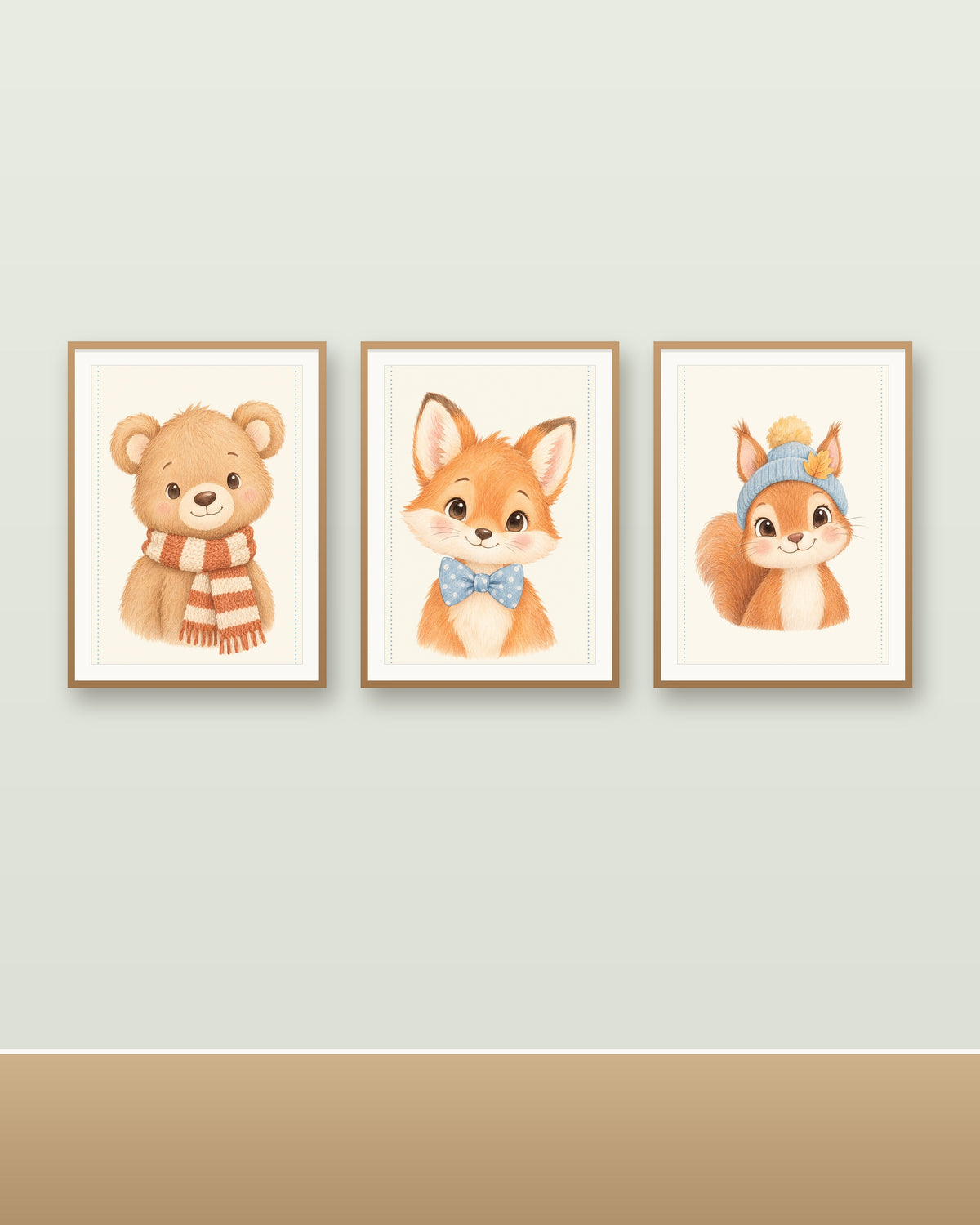 Lot 3 Posters Sans Cadre Copains de la Forêt – Ourson Renardeau Écureuil – Décoration Chambre Bébé Aquarelle – Papier Mat