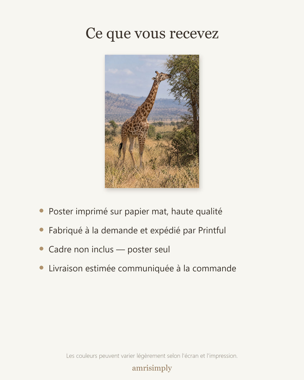Poster Girafe Sans Cadre - Affiche Nature - Papier Mat - Décoration Murale