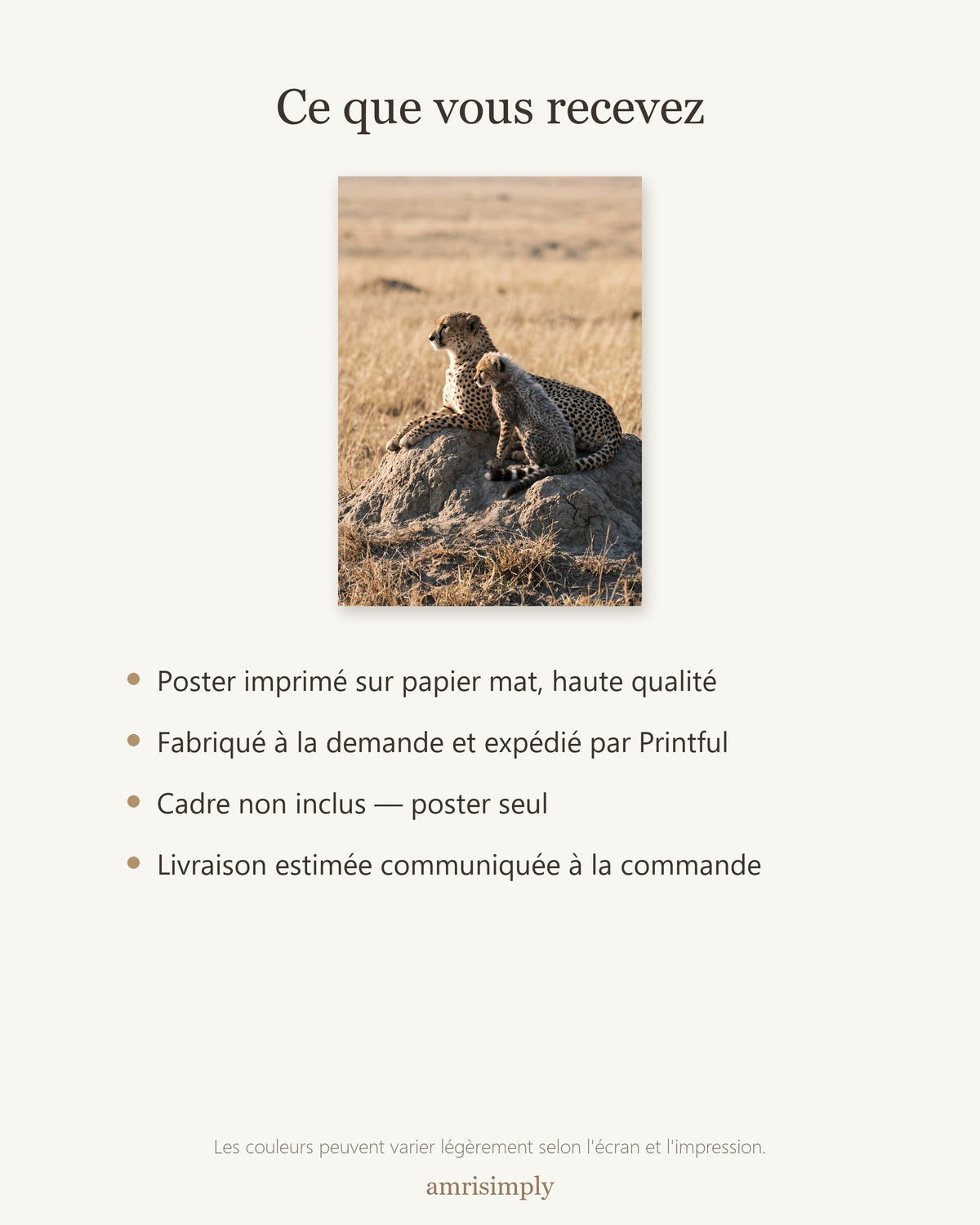 Poster Guépard et son Petit Sans Cadre - Affiche Nature - Papier Mat - Décoration Murale