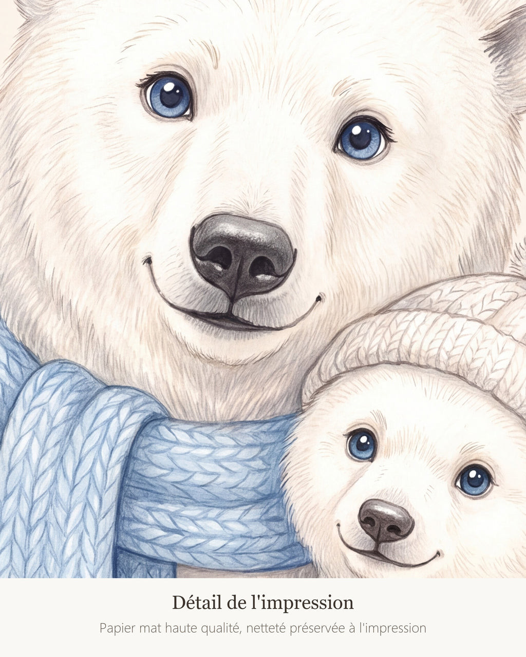 Poster Maman Ours Polaire et son Ourson Sans Cadre – Décoration Chambre Bébé Animaux Aquarelle – Papier Mat