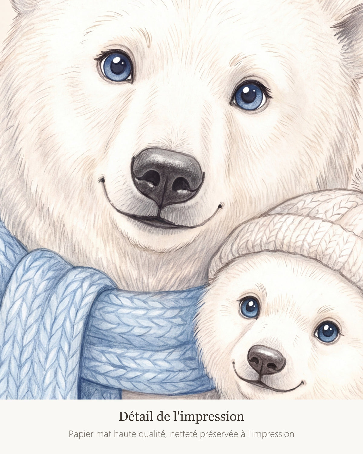 Poster Maman Ours Polaire et son Ourson Sans Cadre – Décoration Chambre Bébé Animaux Aquarelle – Papier Mat