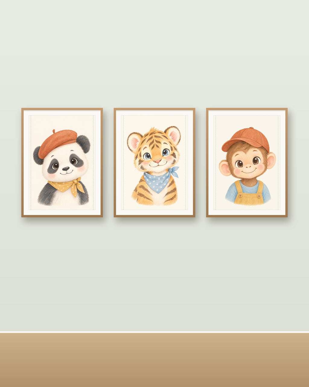 Lot 3 Posters Sans Cadre Jungle d'Asie – Panda Tigre Singe – Décoration Chambre Bébé Aquarelle – Papier Mat