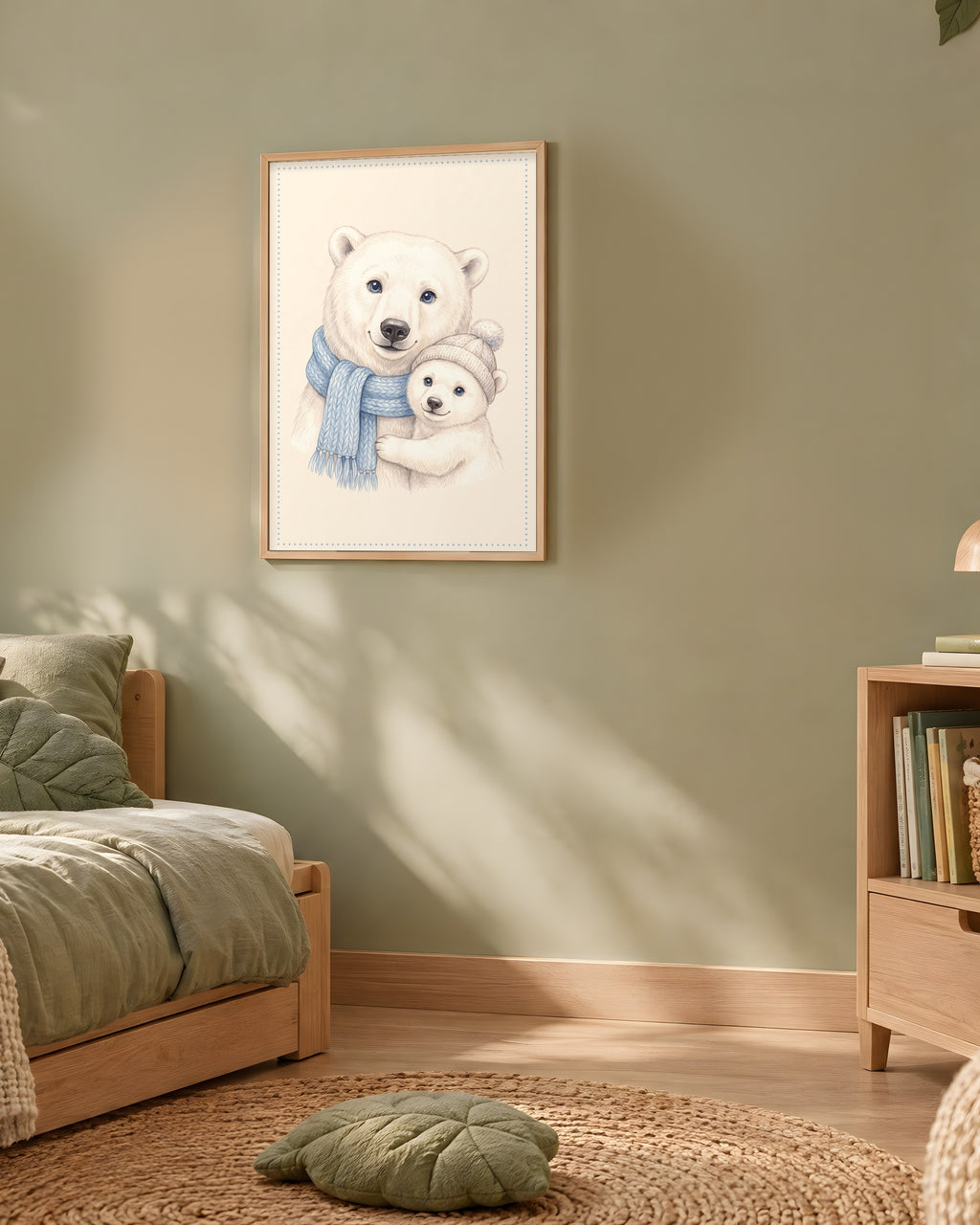 Poster Maman Ours Polaire et son Ourson Sans Cadre – Décoration Chambre Bébé Animaux Aquarelle – Papier Mat