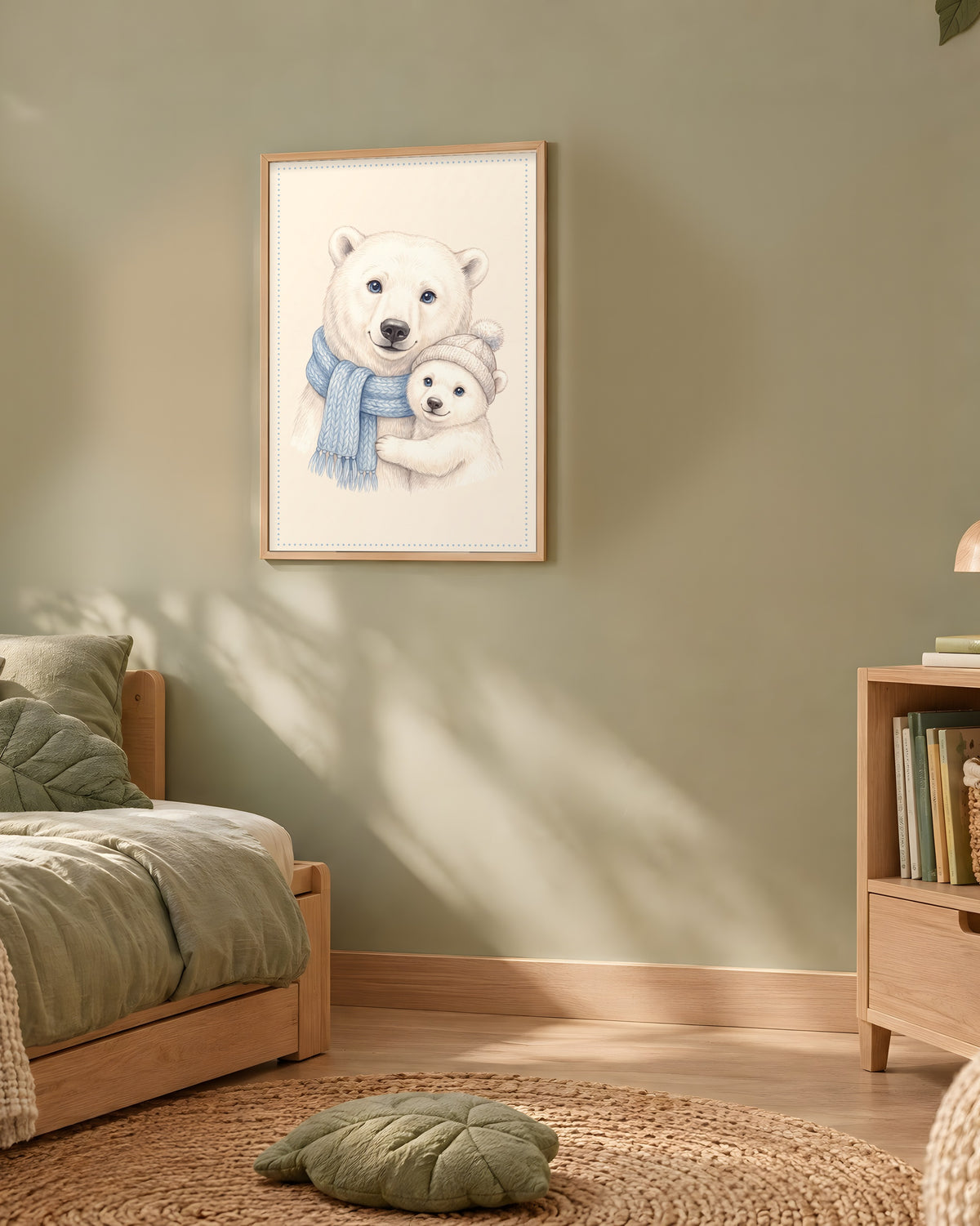 Poster Maman Ours Polaire et son Ourson Sans Cadre – Décoration Chambre Bébé Animaux Aquarelle – Papier Mat