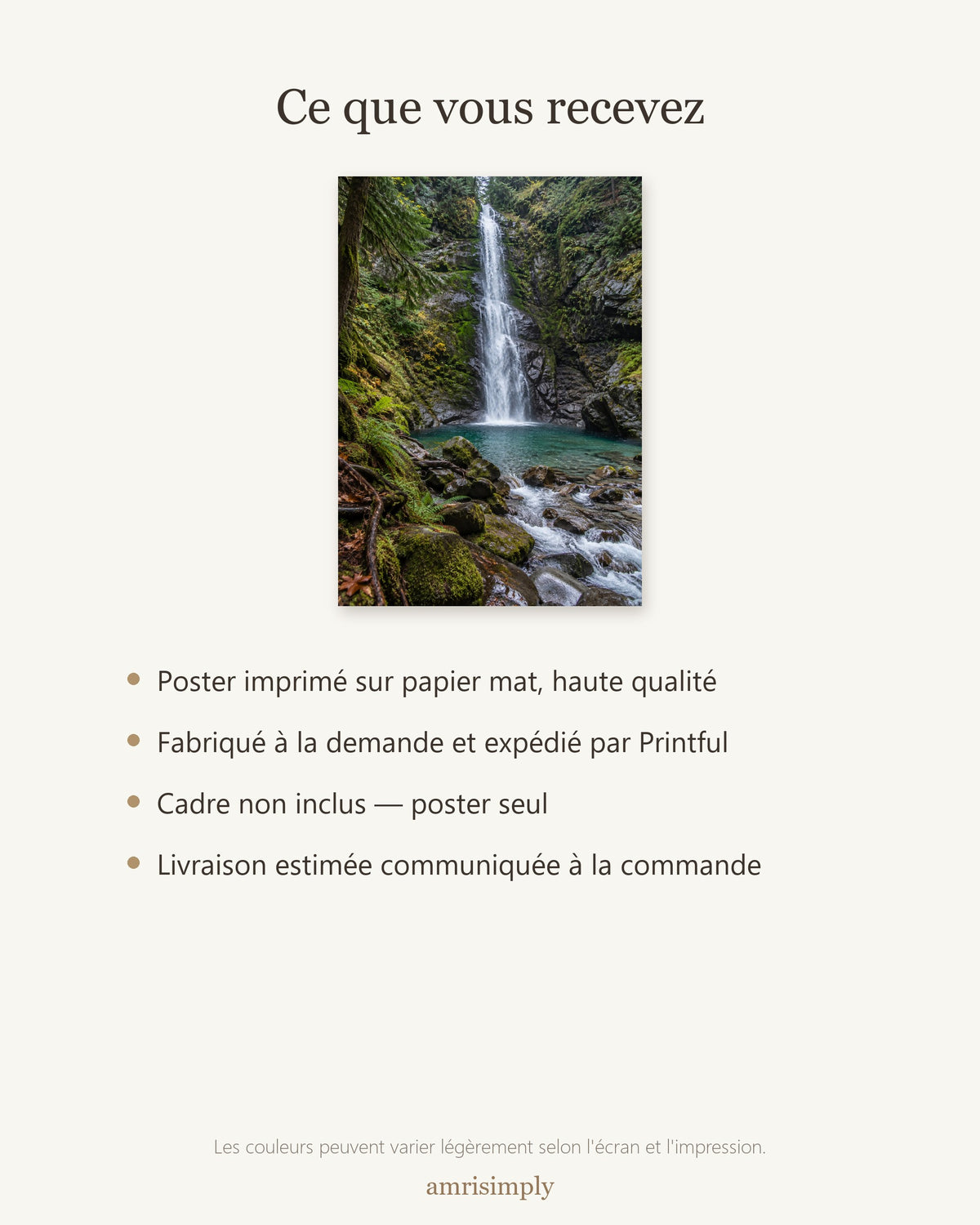 Poster Cascade en Forêt Sans Cadre - Affiche Nature - Papier Mat - Décoration Murale