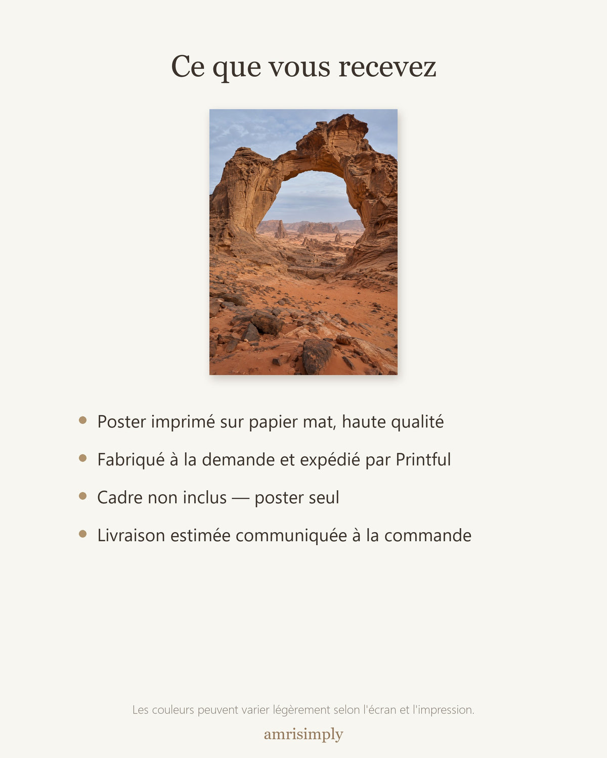 Poster Arche de l'Ennedi Tchad Sans Cadre - Affiche Nature - Papier Mat - Décoration Murale