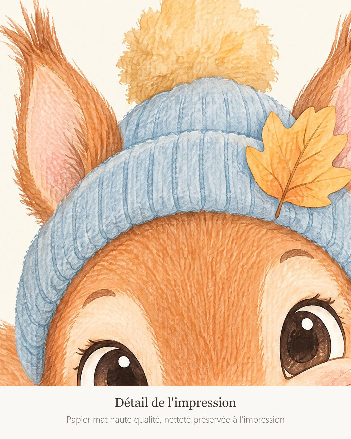 Poster Écureuil au Bonnet Sans Cadre – Décoration Chambre Bébé Animaux Aquarelle – Papier Mat