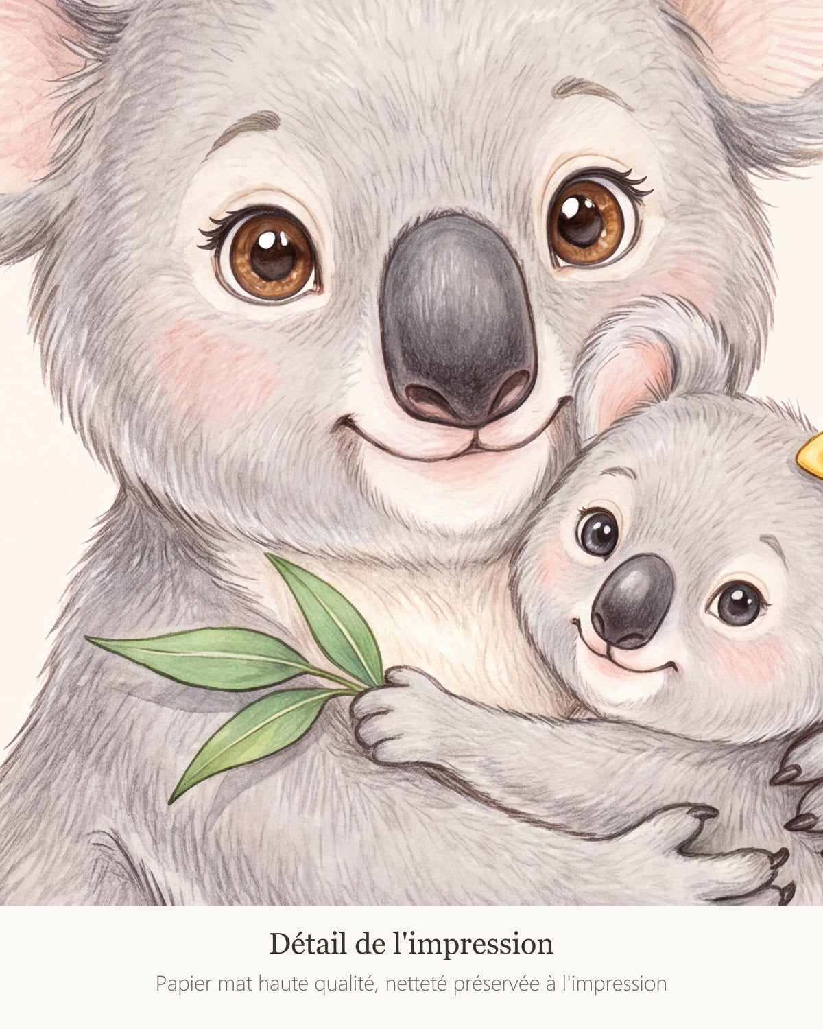 Poster Maman Koala et son Bébé Sans Cadre – Décoration Chambre Bébé Animaux Aquarelle – Papier Mat