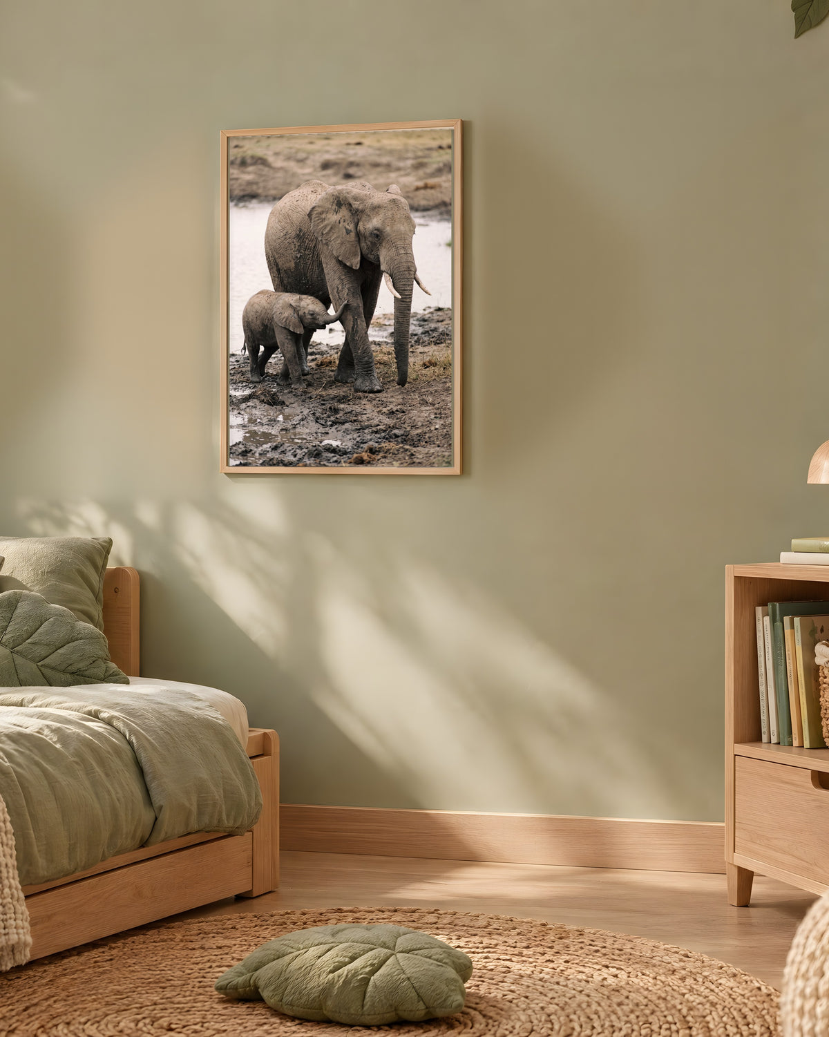 Poster Éléphante et son Éléphanteau Sans Cadre - Affiche Nature - Papier Mat - Décoration Murale