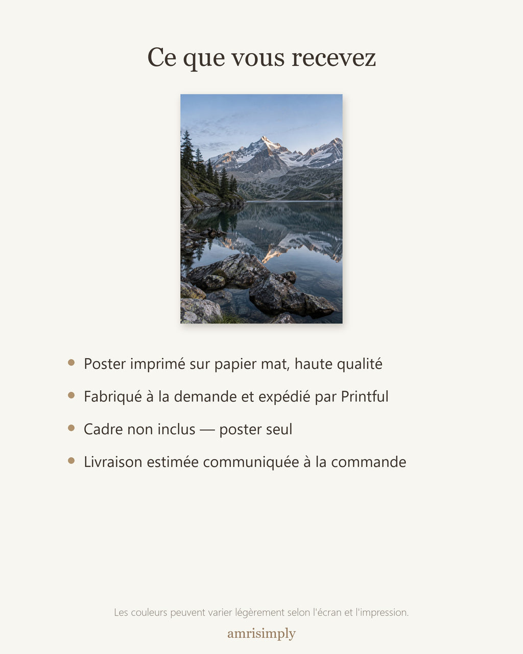 Poster Lac alpin Sans Cadre - Affiche Nature - Papier Mat - Décoration Murale