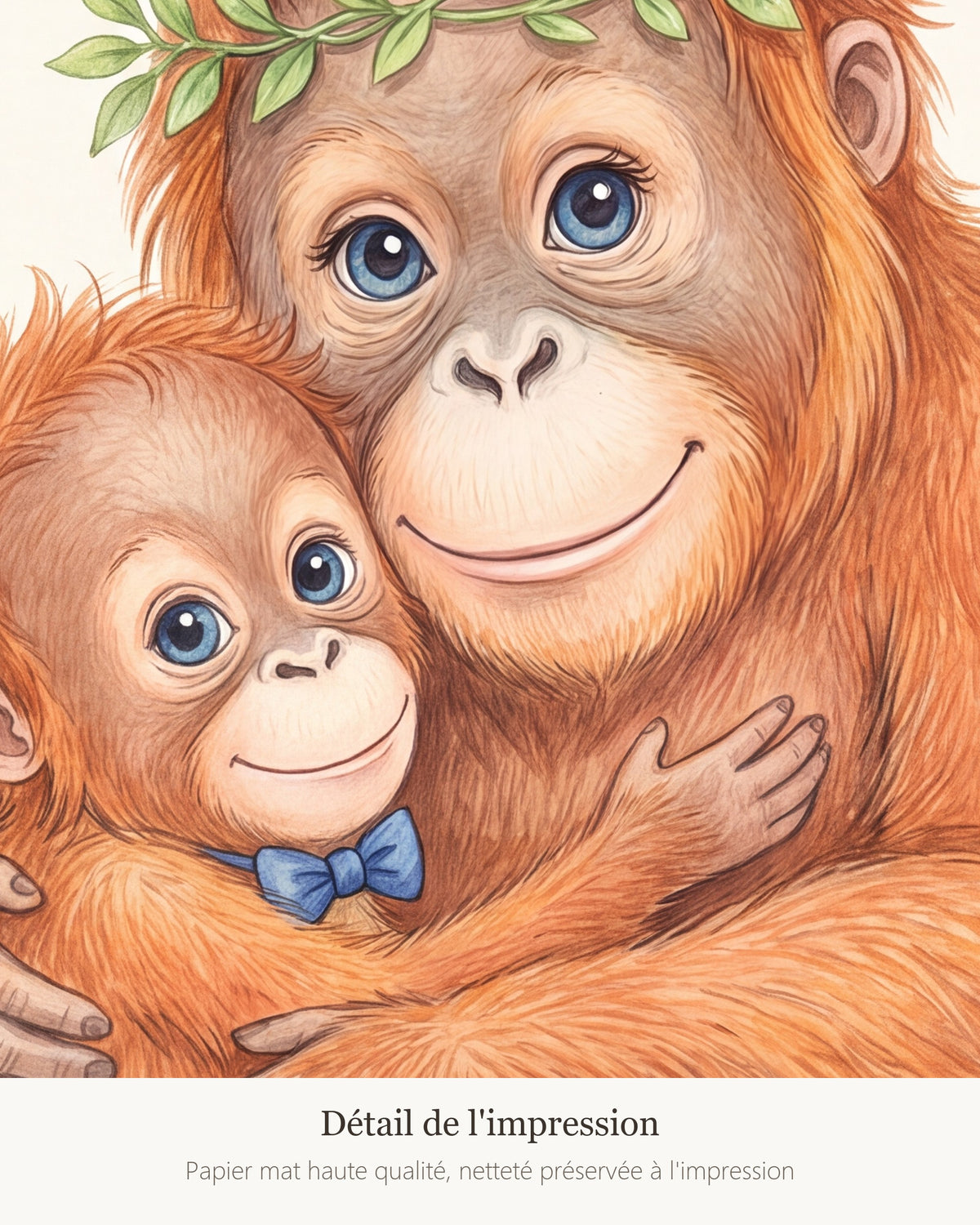 Poster Maman Orang-outan et son Bébé Sans Cadre – Décoration Chambre Bébé Animaux Aquarelle – Papier Mat