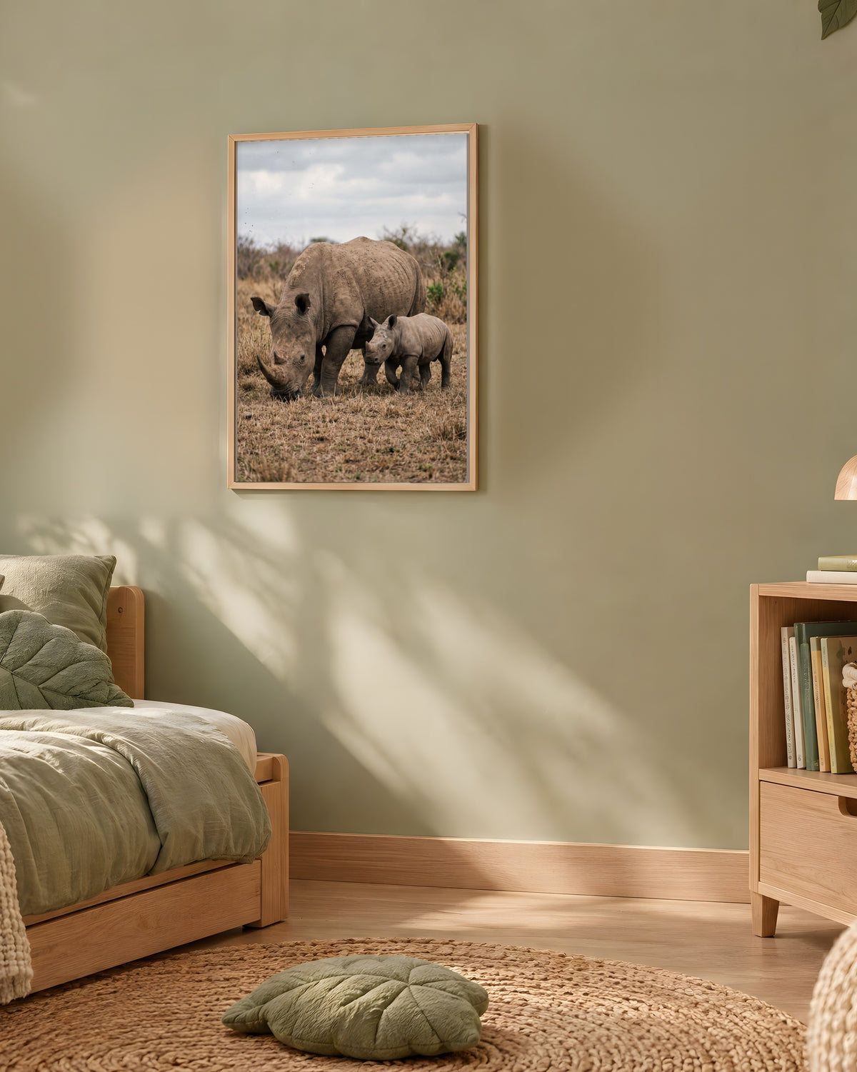 Poster Rhinocéros Blanc et son Petit Sans Cadre - Affiche Nature - Papier Mat - Décoration Murale