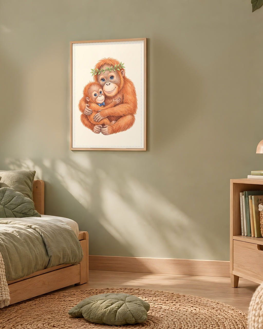 Poster Maman Orang-outan et son Bébé Sans Cadre – Décoration Chambre Bébé Animaux Aquarelle – Papier Mat