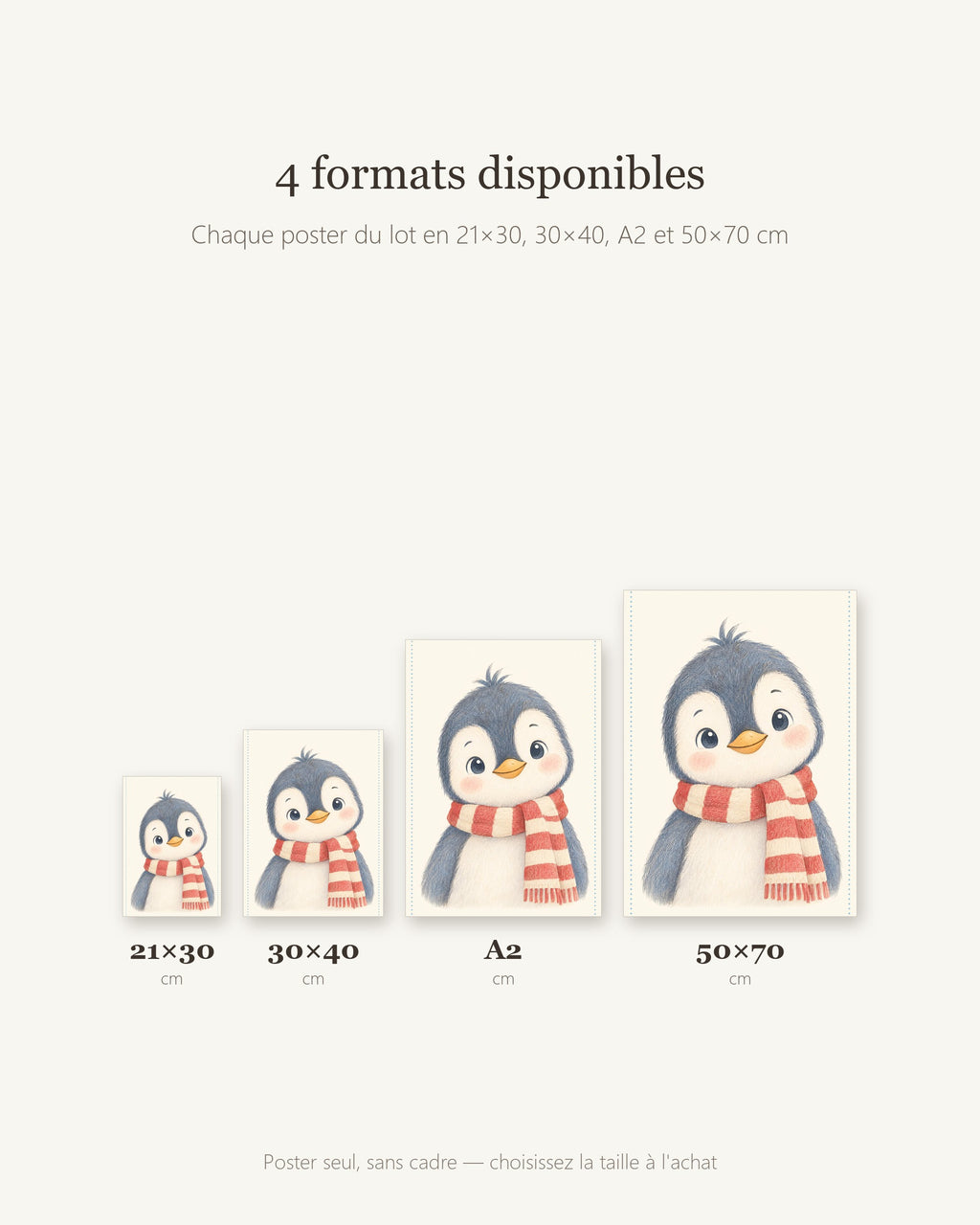 Lot 3 Posters Sans Cadre Grand Froid – Ours Polaire Pingouin Baleine – Décoration Chambre Bébé Aquarelle – Papier Mat