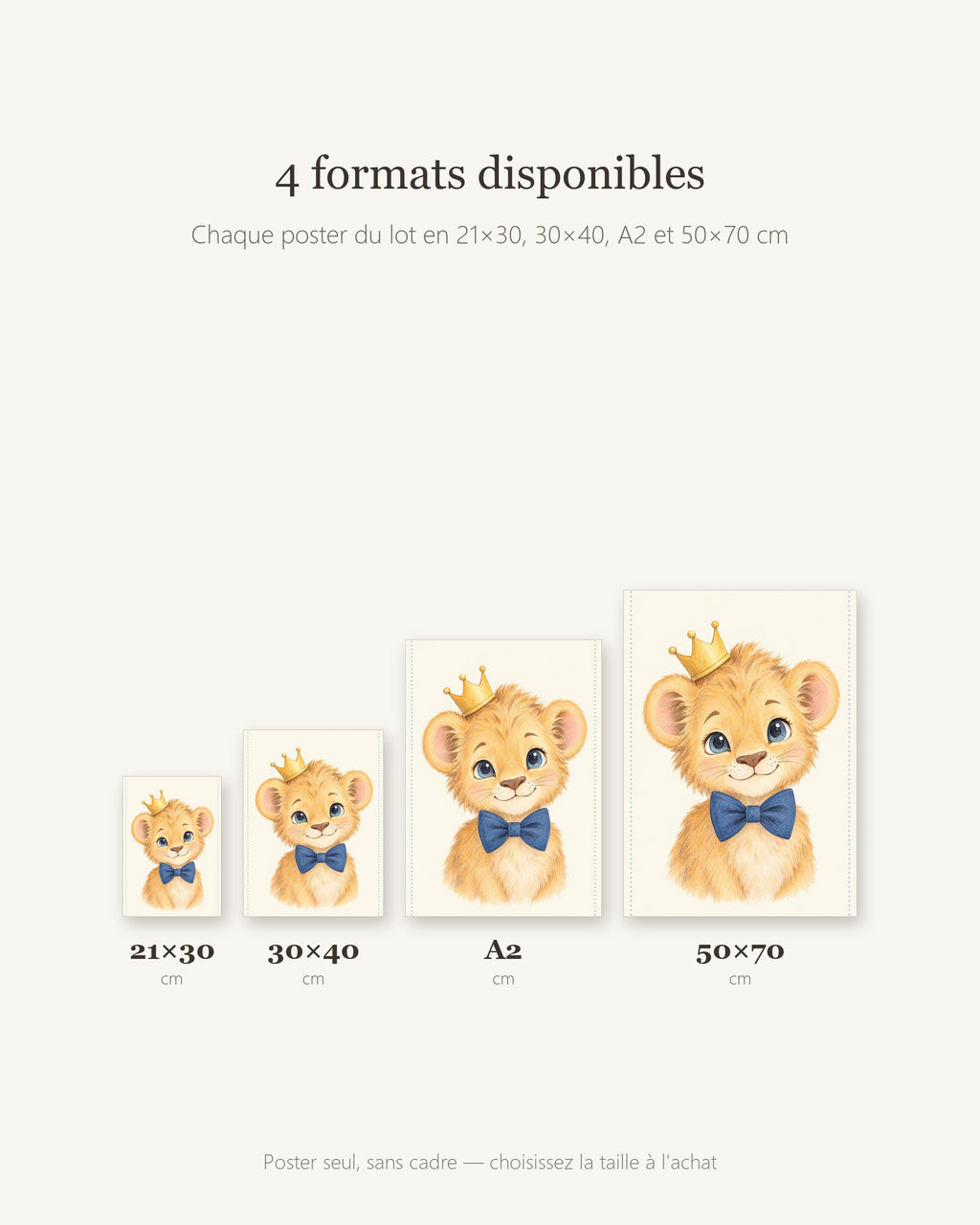 Lot 3 Posters Sans Cadre Rois de la Savane – Lionceau Éléphanteau Girafon – Décoration Chambre Bébé Aquarelle – Papier Mat