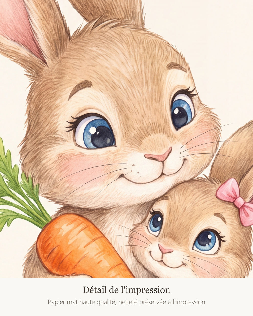 Poster Maman Lapin et son Lapereau Sans Cadre – Décoration Chambre Bébé Animaux Aquarelle – Papier Mat