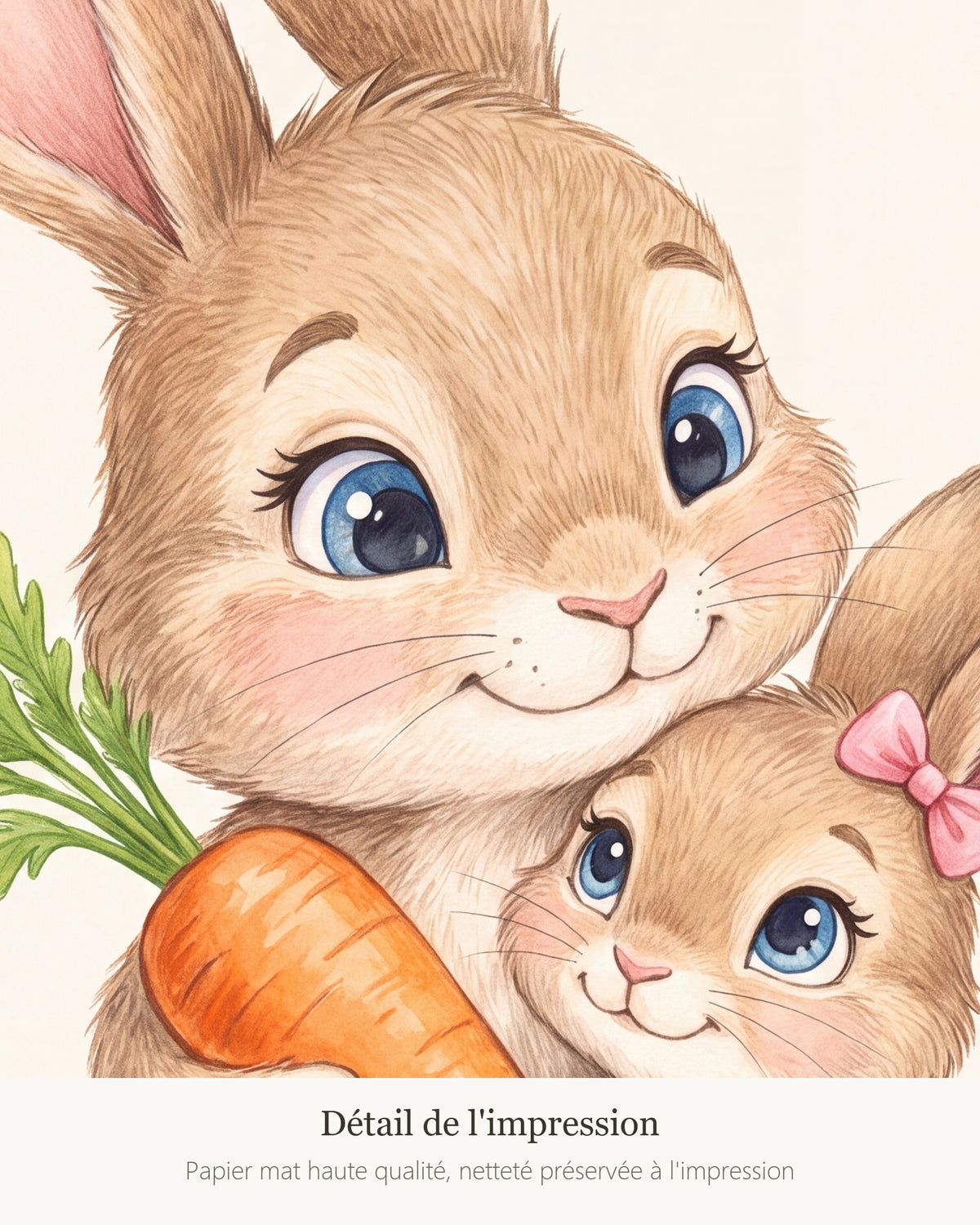 Poster Maman Lapin et son Lapereau Sans Cadre – Décoration Chambre Bébé Animaux Aquarelle – Papier Mat