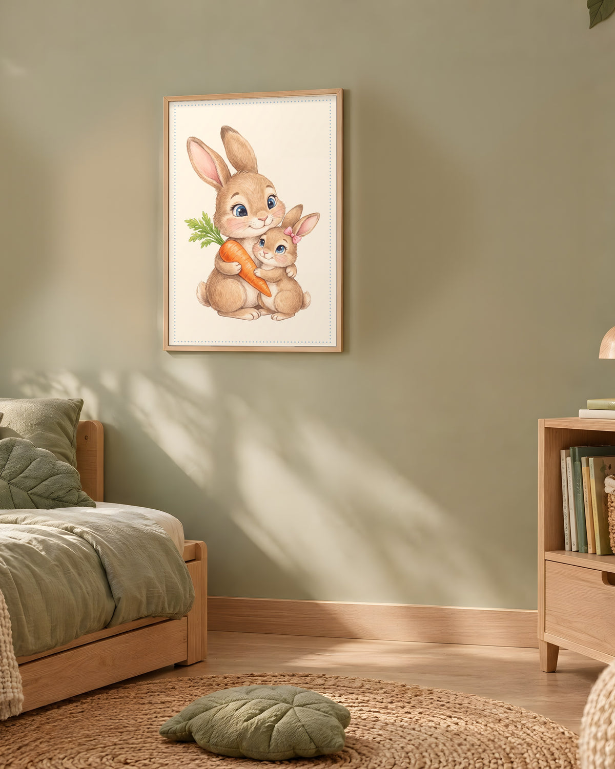 Poster Maman Lapin et son Lapereau Sans Cadre – Décoration Chambre Bébé Animaux Aquarelle – Papier Mat