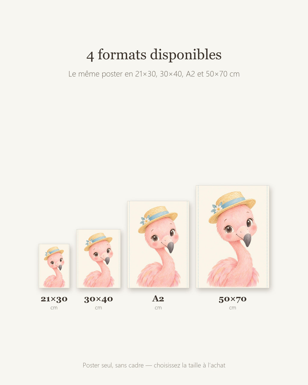 Poster Flamant Rose Sans Cadre – Décoration Chambre Bébé Animaux Aquarelle – Papier Mat