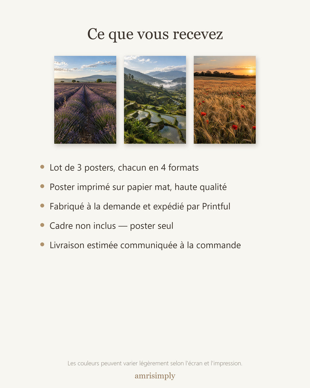 Lot Champs et Campagne - 3 Posters Sans Cadre Nature Champêtre - Papier Mat