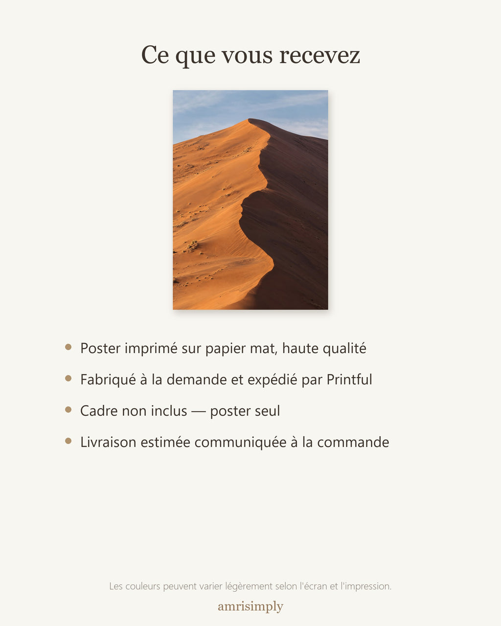 Poster Dune de Sossusvlei Namibie Sans Cadre - Affiche Nature - Papier Mat - Décoration Murale