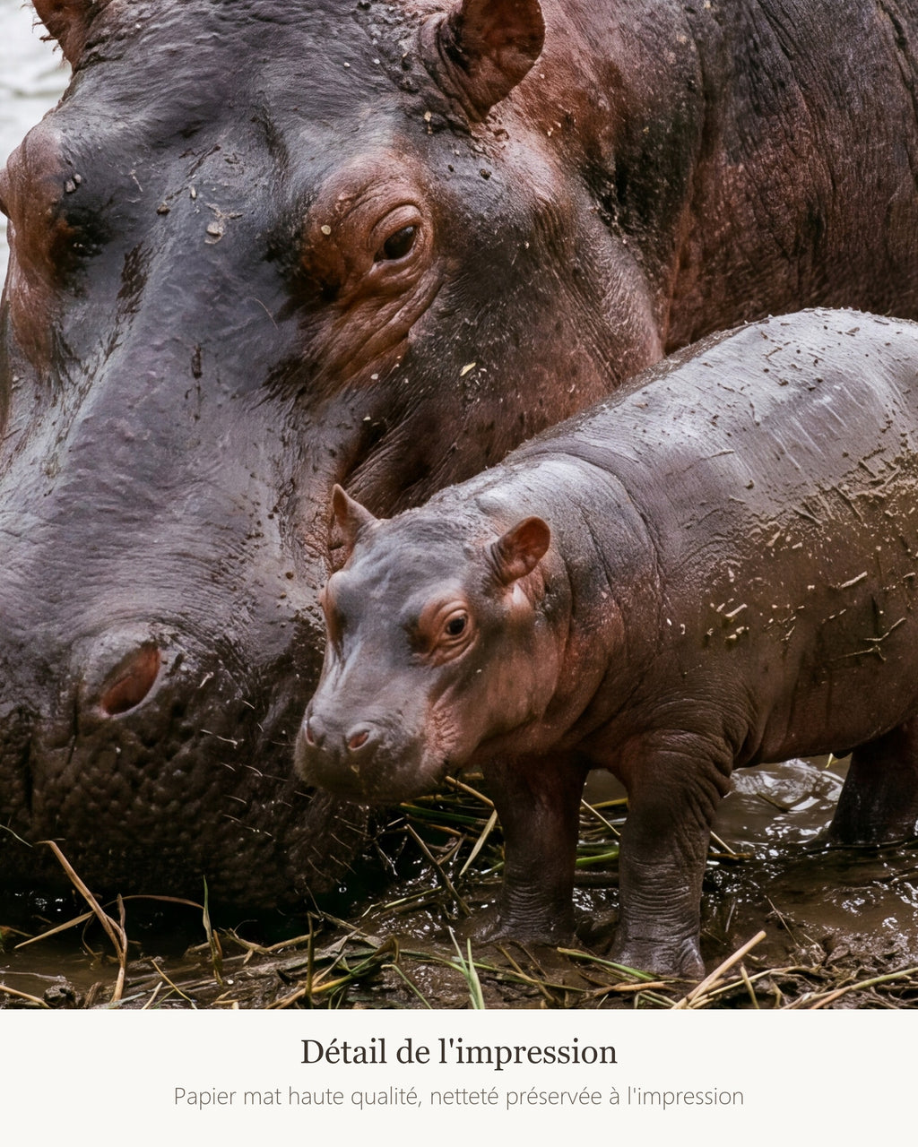 Poster Hippopotame et son Petit Sans Cadre - Affiche Nature - Papier Mat - Décoration Murale