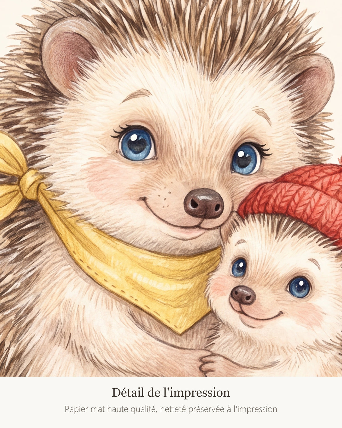 Poster Maman Hérisson et son Bébé Sans Cadre – Décoration Chambre Bébé Animaux Aquarelle – Papier Mat