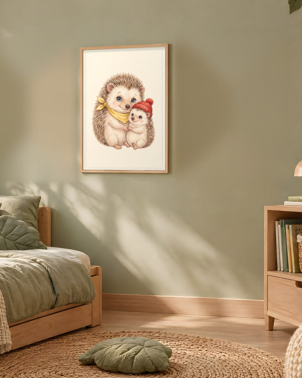 Poster Maman Hérisson et son Bébé Sans Cadre – Décoration Chambre Bébé Animaux Aquarelle – Papier Mat