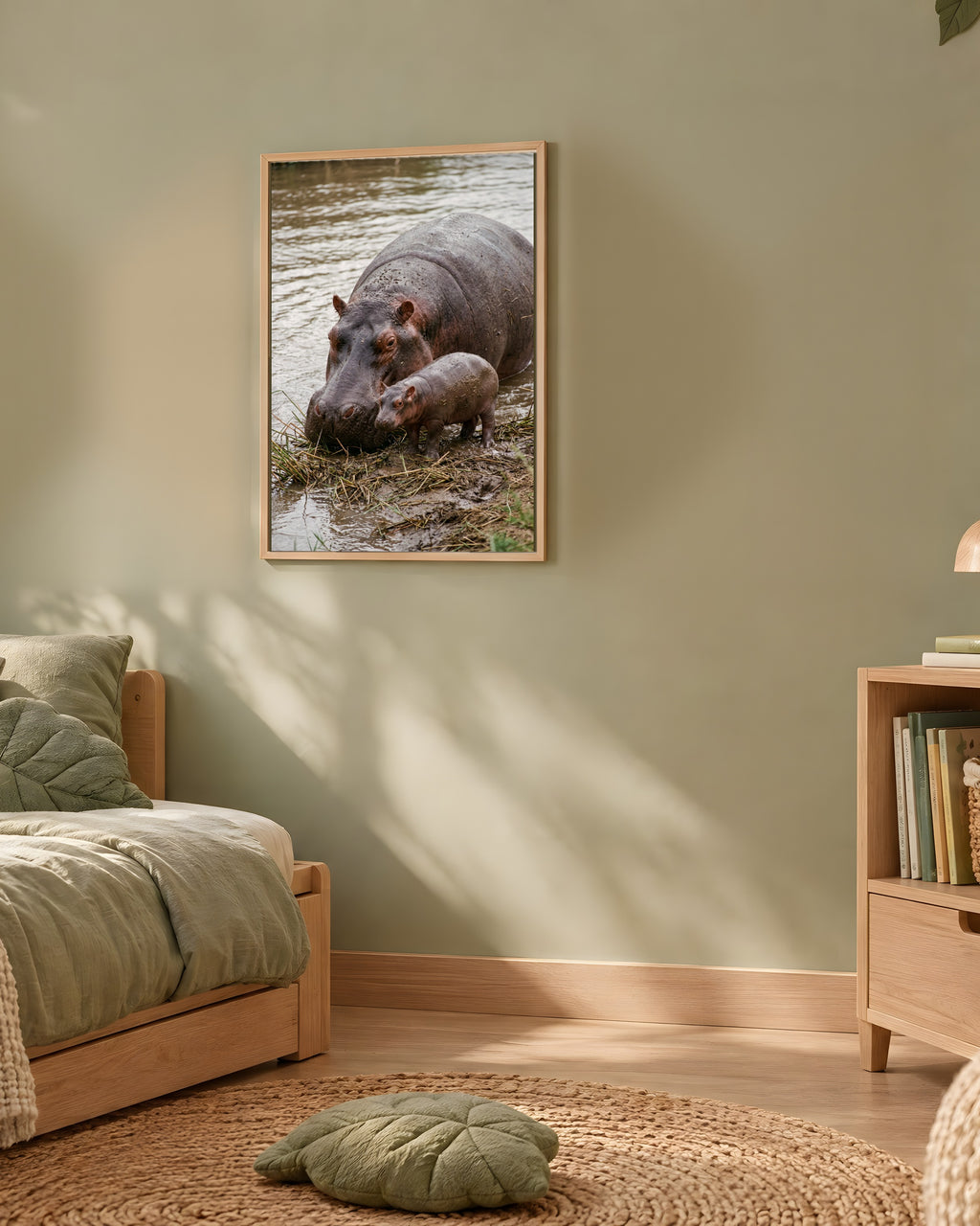 Poster Hippopotame et son Petit Sans Cadre - Affiche Nature - Papier Mat - Décoration Murale