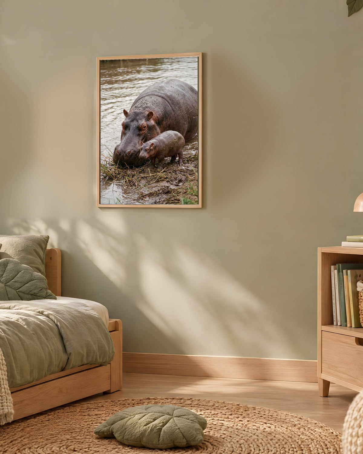 Poster Hippopotame et son Petit Sans Cadre - Affiche Nature - Papier Mat - Décoration Murale