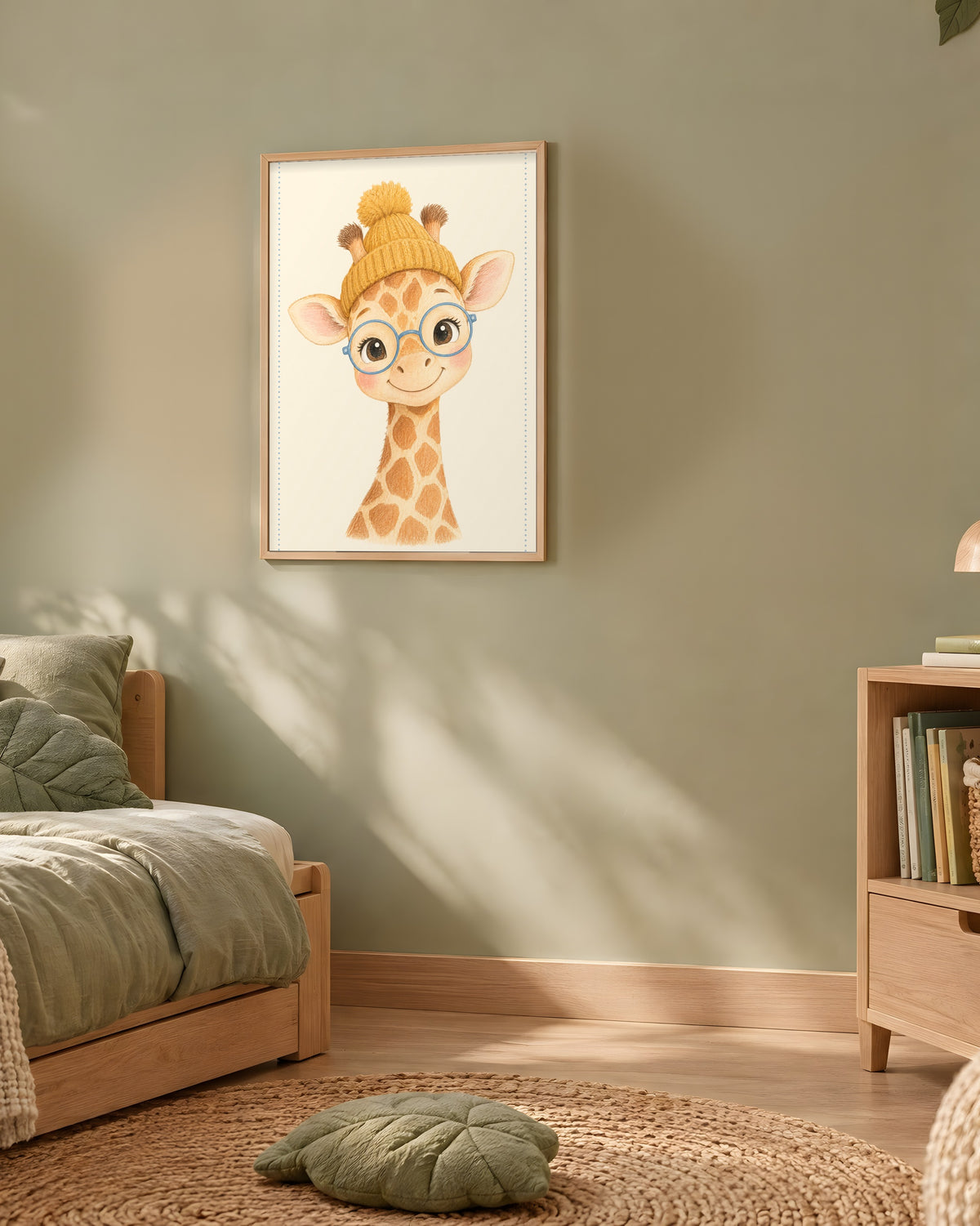 Poster Girafon Lunettes Sans Cadre – Décoration Chambre Bébé Animaux Aquarelle – Papier Mat