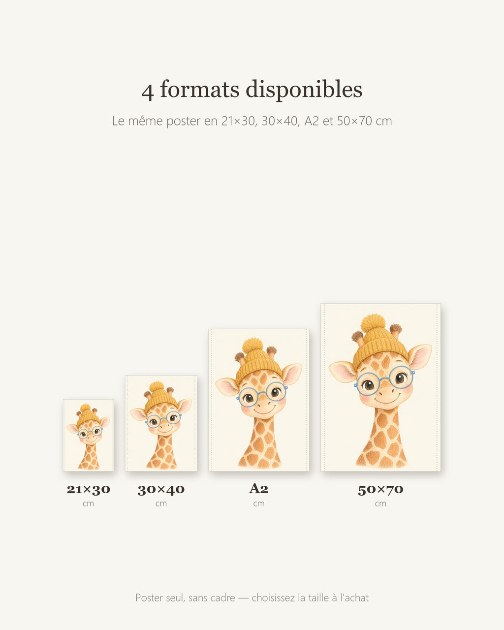 Poster Girafon Lunettes Sans Cadre – Décoration Chambre Bébé Animaux Aquarelle – Papier Mat
