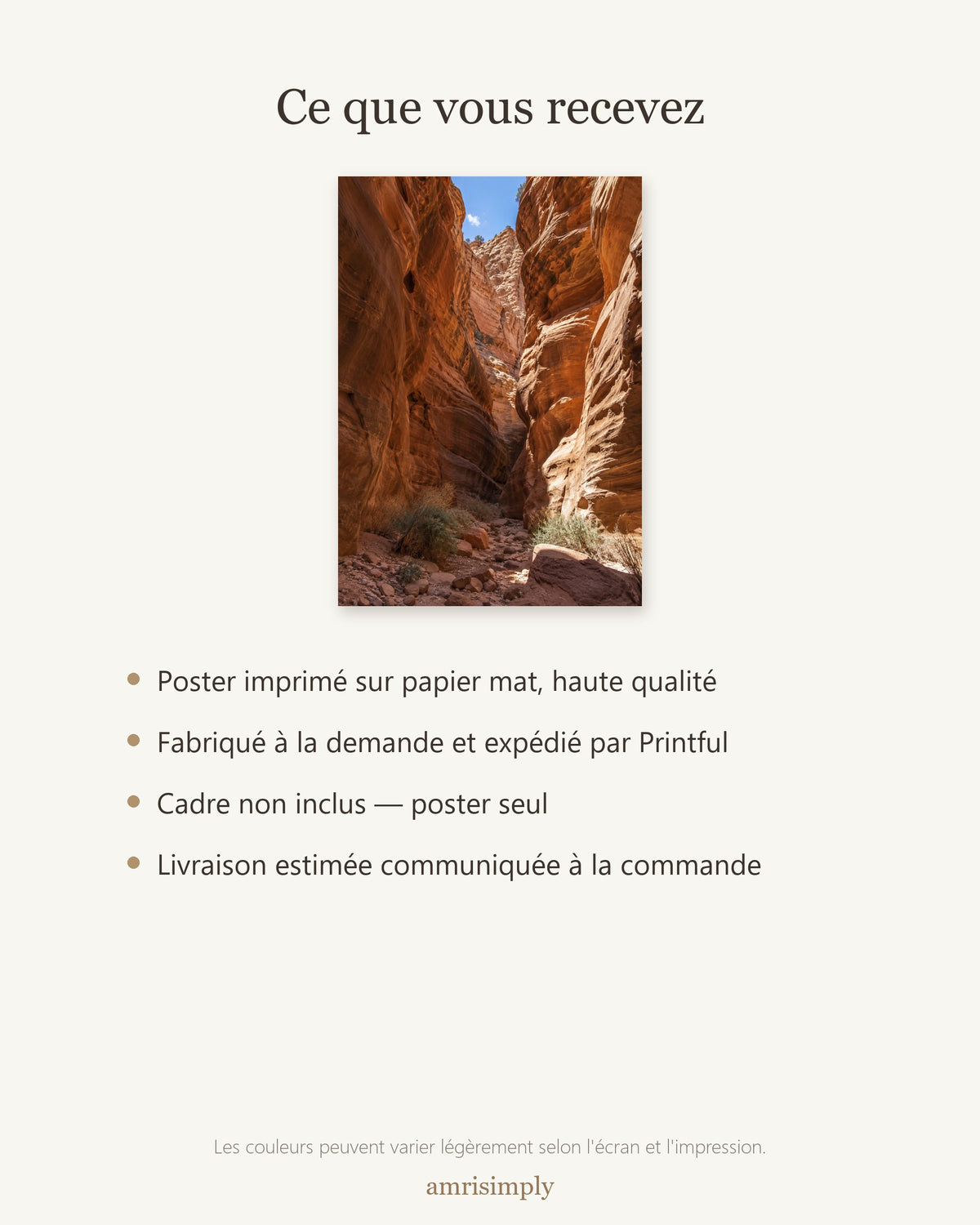 Poster Canyon de Grès Sans Cadre - Affiche Nature - Papier Mat - Décoration Murale
