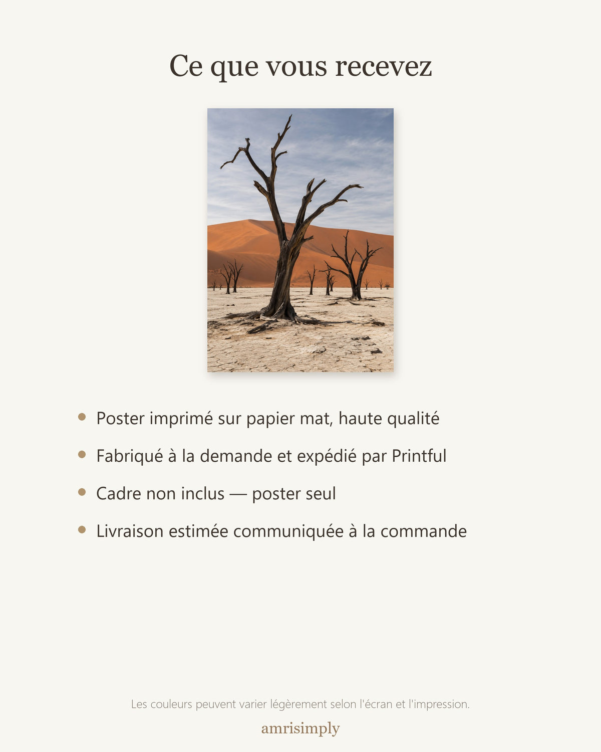 Poster Deadvlei Namibie Sans Cadre - Affiche Nature - Papier Mat - Décoration Murale