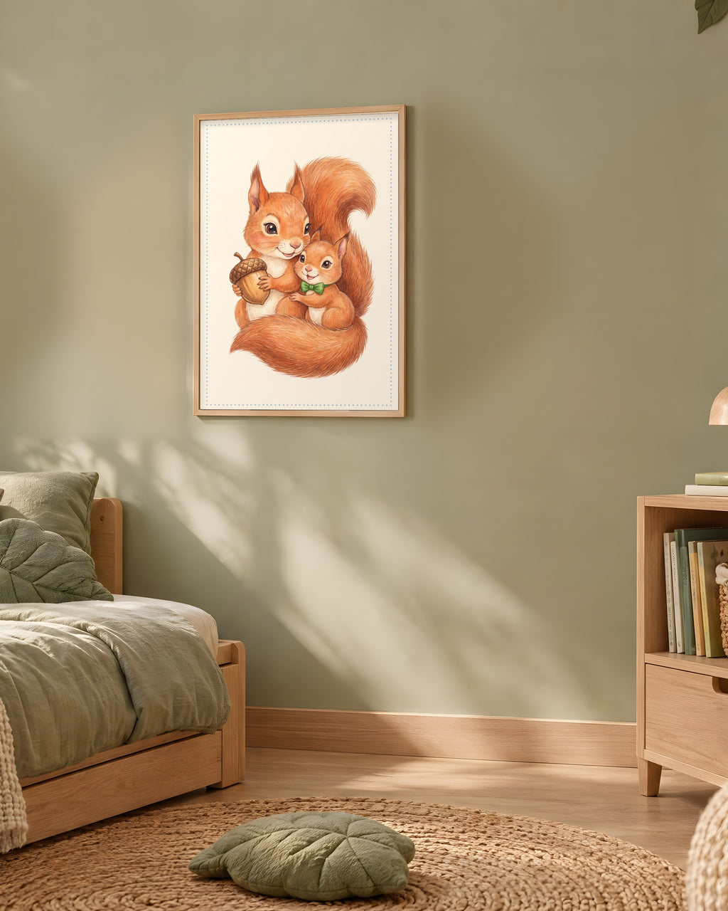 Poster Maman Écureuil et son Petit Sans Cadre – Décoration Chambre Bébé Animaux Aquarelle – Papier Mat