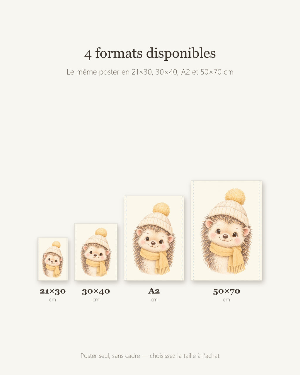 Poster Hérisson Écharpe Sans Cadre – Décoration Chambre Bébé Animaux Aquarelle – Papier Mat