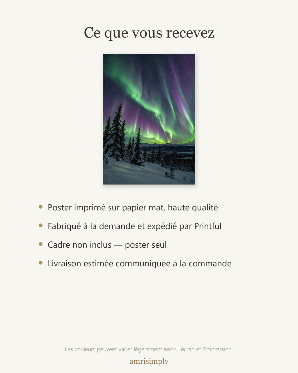 Poster Aurore Boréale Sans Cadre - Affiche Nature - Papier Mat - Décoration Murale