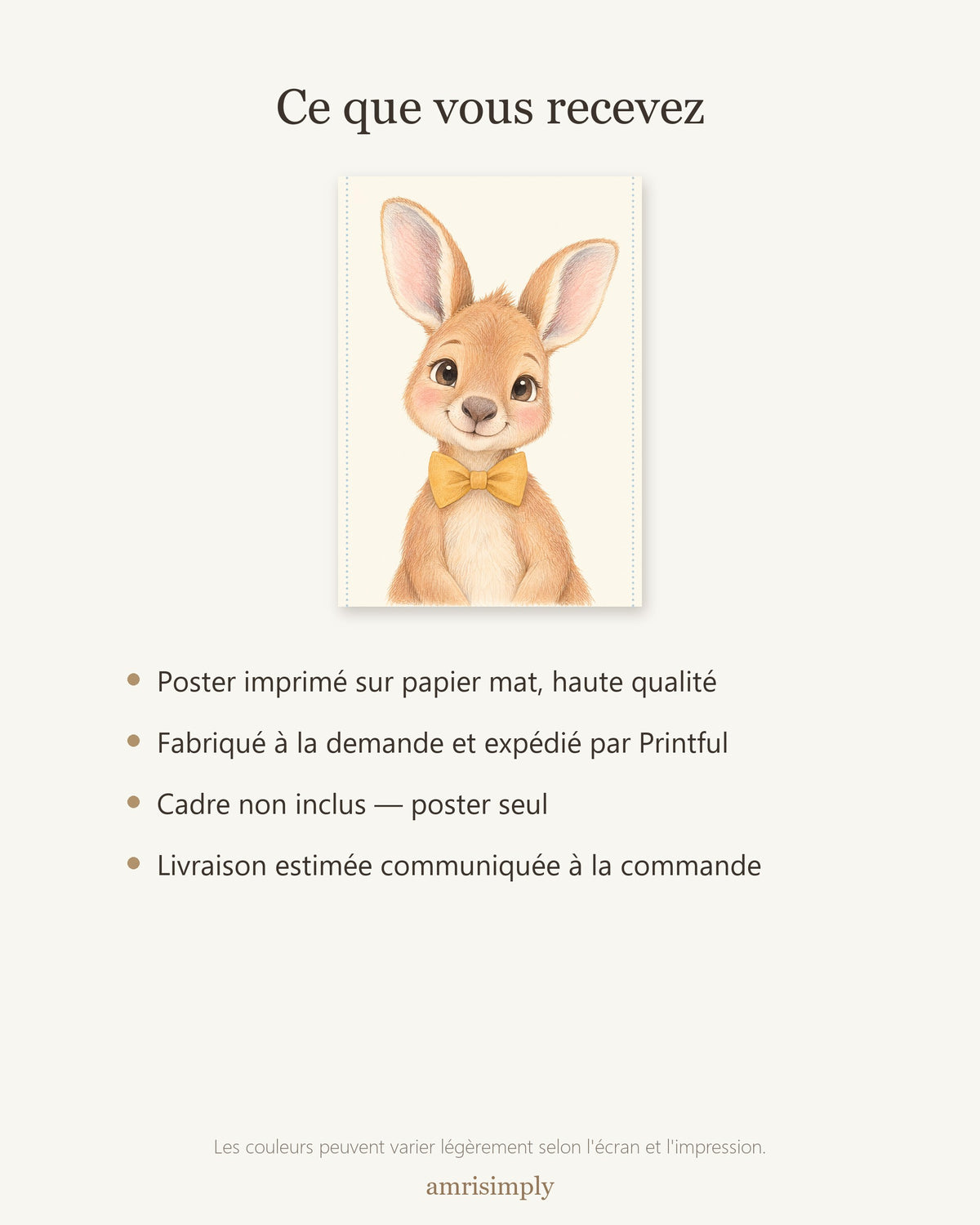 Poster Kangourou Sans Cadre – Décoration Chambre Bébé Animaux Aquarelle – Papier Mat