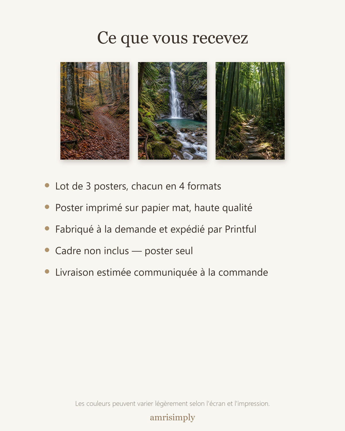 Lot Forêts Apaisantes - 3 Posters Sans Cadre Nature Forêt - Papier Mat