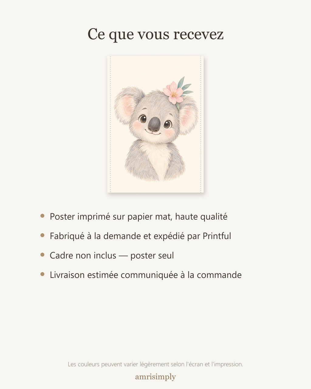 Poster Koala Sans Cadre – Décoration Chambre Bébé Animaux Aquarelle – Papier Mat